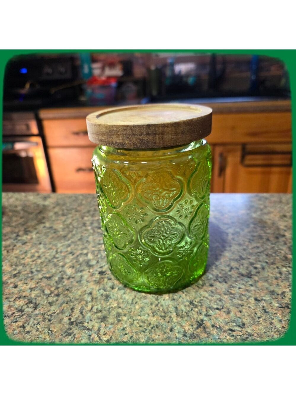 NIB Textured Colored Glass Jar Airtight Wooden Lid, 24 Fl Oz Container 1 Piece - Picture 12 of 15